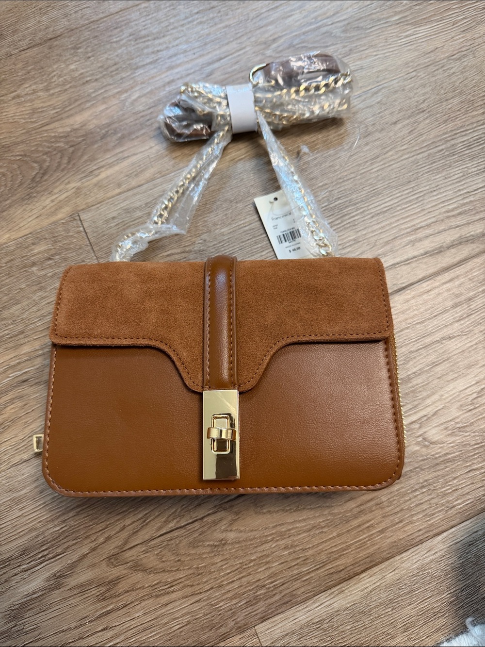 Francesca's Collections Tan Crossbody Bag with Gold Hardware